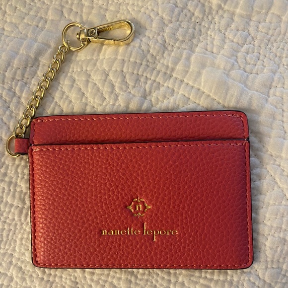 Nanette Lepore Handbags - Nanette Lepore Pink Pebbled Leather Card Holder with Gold Tone Keychain Like New